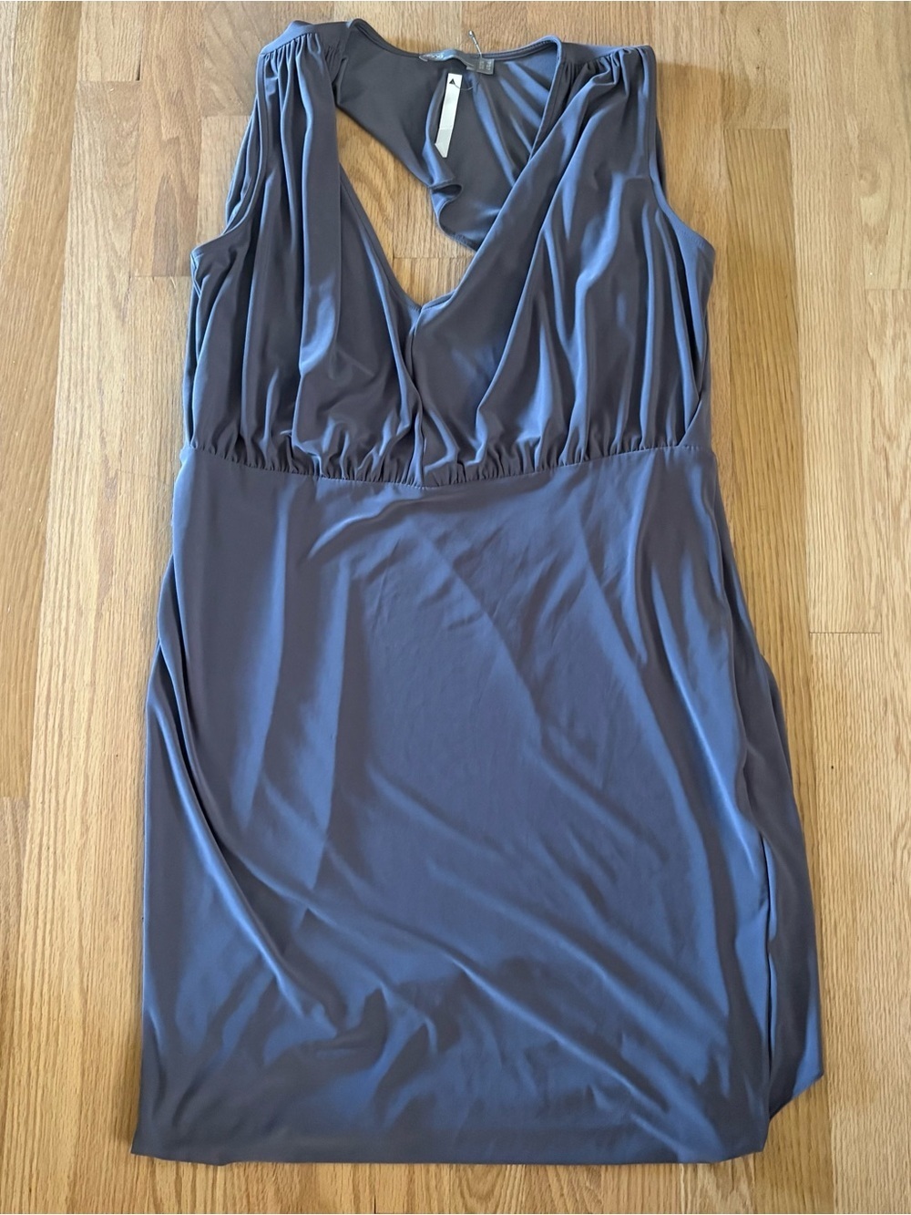 ASOS Gray Tank Dress Flowy Open Back NEW Sz 14 Midi Sleeveless V-neck